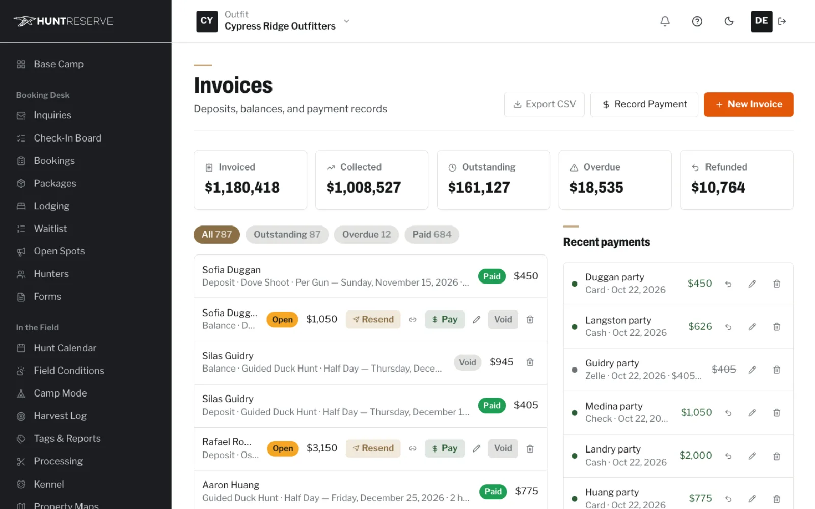 Invoices with deposits and balances