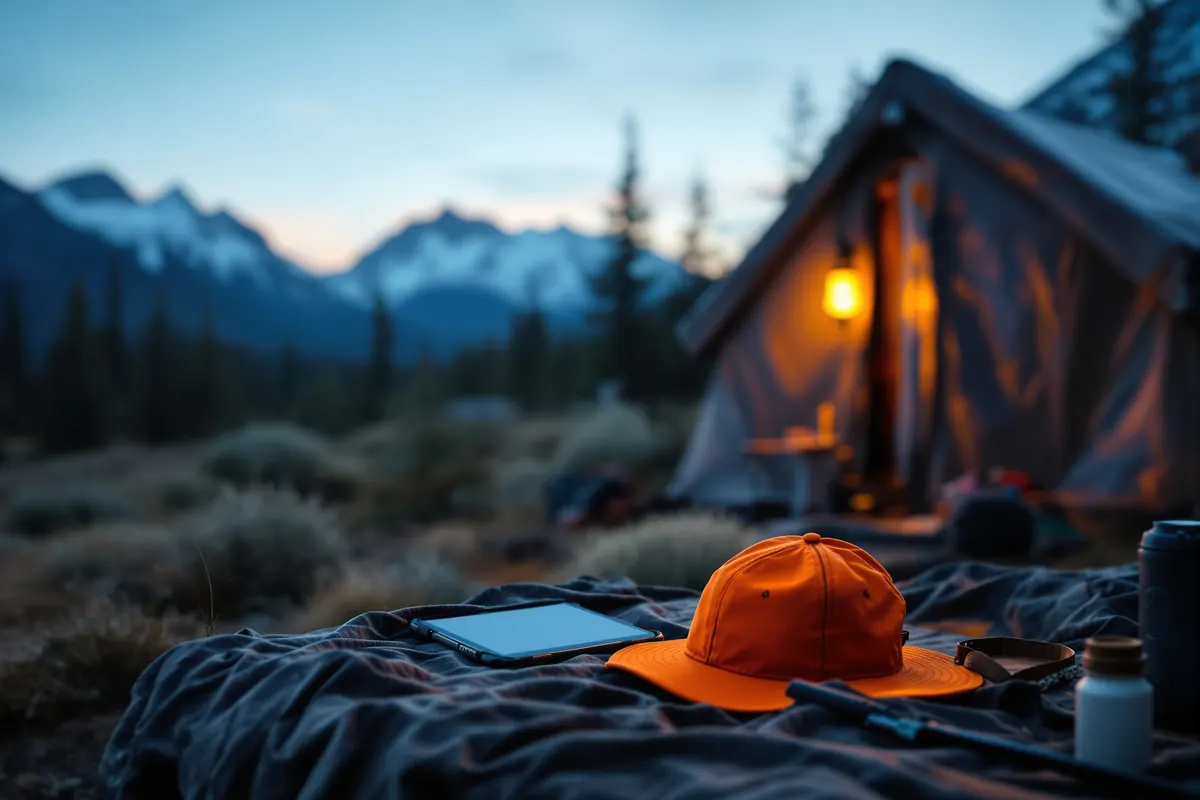 Tablet on a camp table at a remote hunting camp with no cell signal