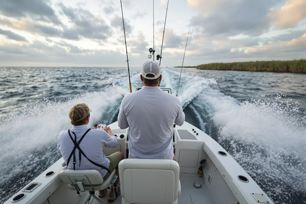Florida charter captain at the helm heading offshore with paying anglers