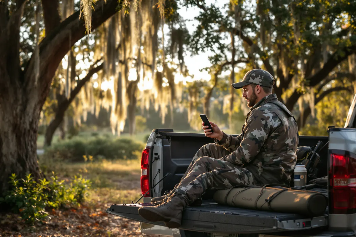 Hunter photographing paperwork with a phone before a guided Florida hunt