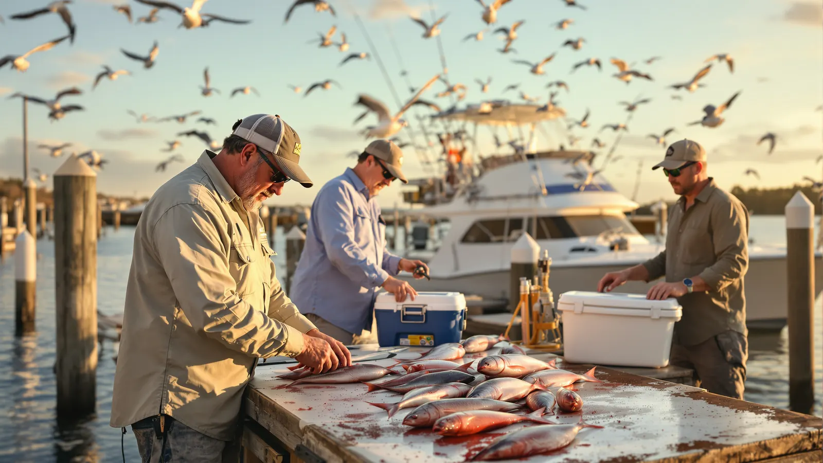 Anglers deciding how much to tip fishing guide crew while the mate cleans their catch