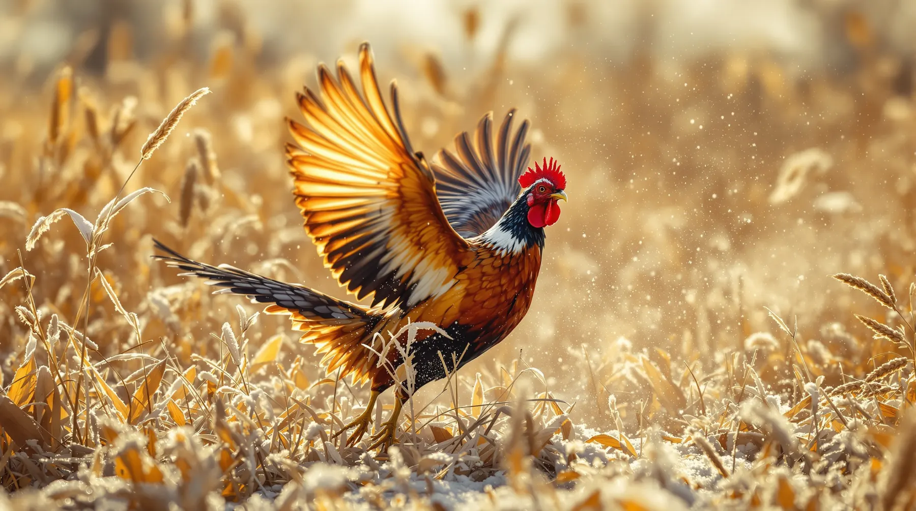 Rooster pheasant flushing over a field, the kind of hunt outfitter management software books and runs