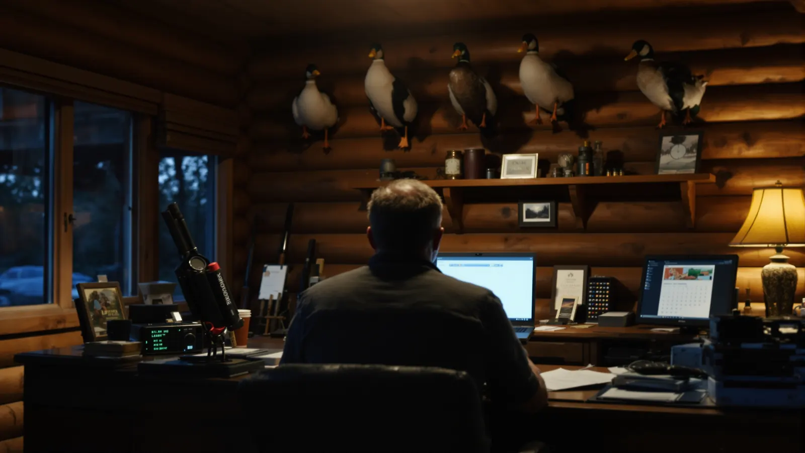 Lodge owner reviewing bookings and the non refundable deposit policy at a desk